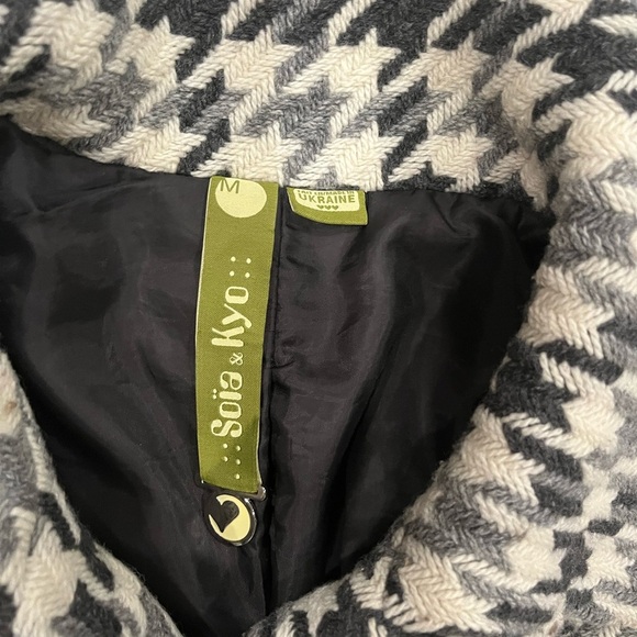 [M]Soia & Kyo Black and White Wool Blend Houndstooth Pea Coat - Picture 4 of 10